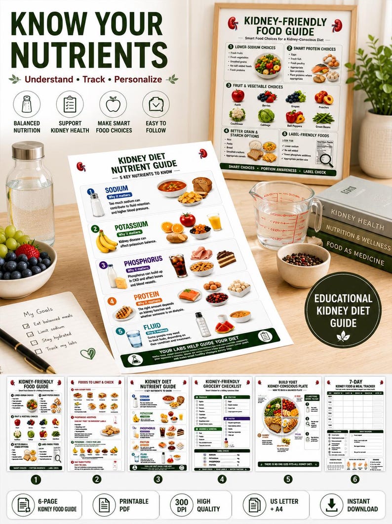 Kidney-Friendly Food Guide, Grocery Checklist, Meal Planner (PDF) — original Etsy mockup 8