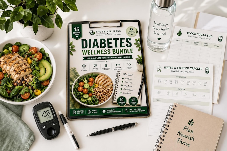 Diabetes Wellness Bundle | Blood Sugar Log, Meal Planner, Grocery Checklist, Low GI Foods, Diabetes Tracker — original Etsy mockup 12