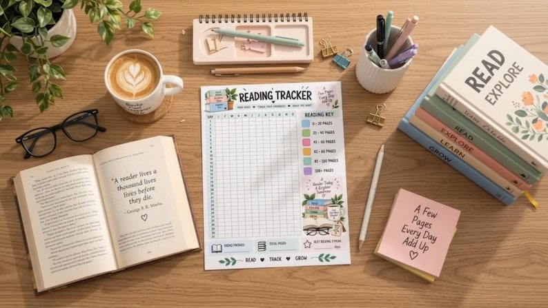 Reading Tracker Printable, Book Tracker, Daily Reading Log, Reading Challenge, Book Lover Planner, Reading Habit Tracker, Digital PDF — original Etsy mockup 9