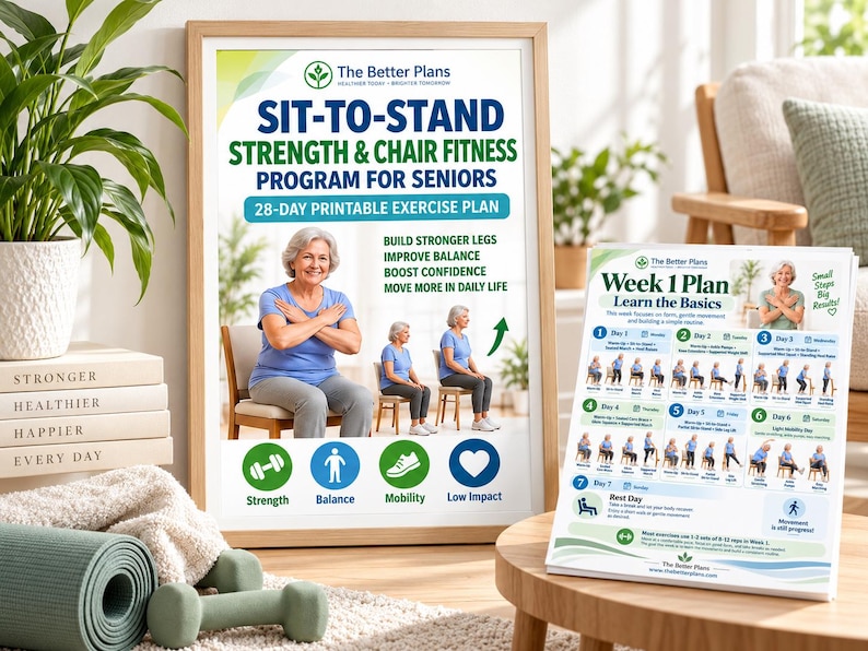 Chair Rise Strength Program for Seniors | Sit to Stand Exercise Plan, 28-Day Printable PDF — original Etsy mockup 4