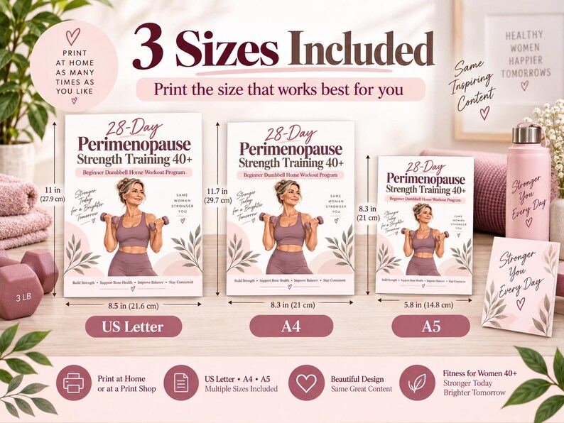 28-Day Perimenopause Workout Program | Women Over 40 Strength Training, Beginner Dumbbell Home Fitness PDF — original Etsy mockup 5