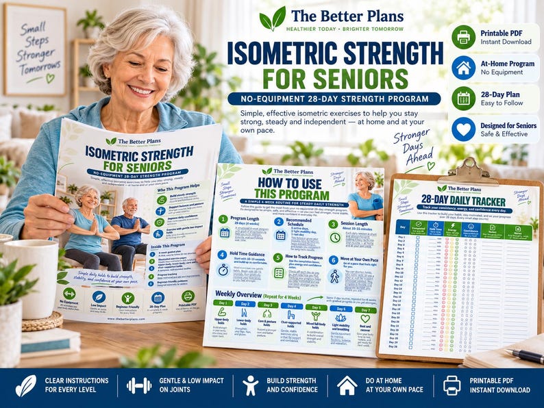 Isometric Strength for Seniors Printable, 28 Day Senior Workout PDF, Low Impact Home Exercise Program, No Equipment Fitness Plan — original Etsy mockup 3