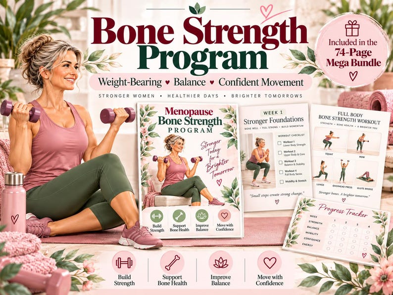 Menopause Strength & Wellness Bundle for Women 40+, 74-Page Printable Workout Planner — original Etsy mockup 7