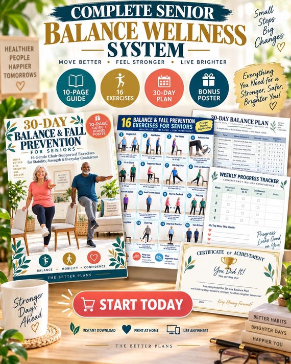 30-Day Balance Challenge for Seniors Printable | Chair-Supported Stability Exercises
