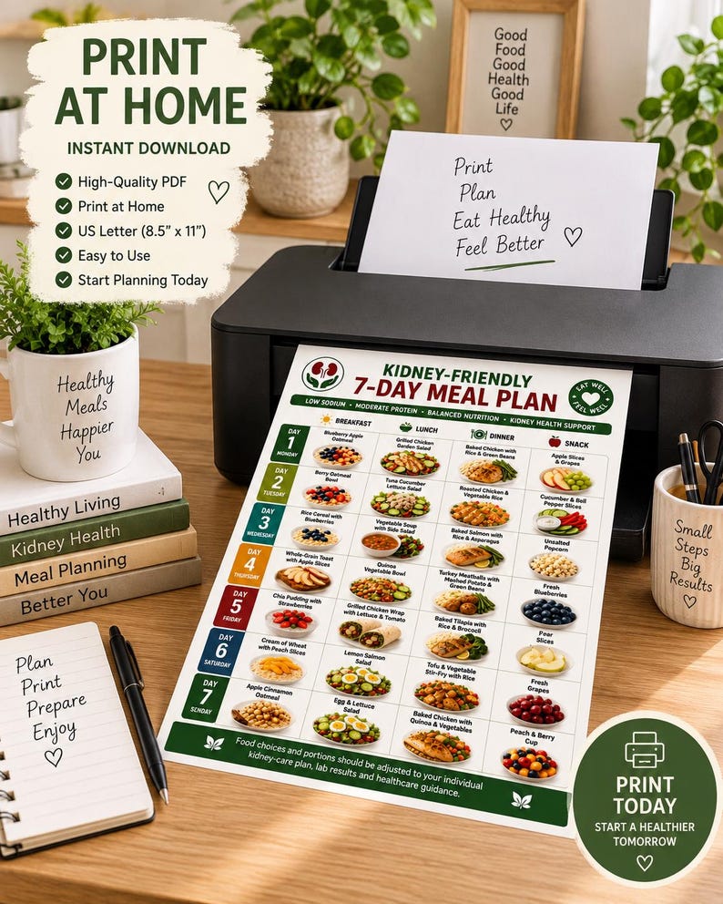 Kidney Friendly 7 Day Meal Plan Printable, Renal Diet Plan PDF, CKD Meal Planner, Low Sodium Weekly Menu, Kidney Disease Diet Chart — original Etsy mockup 8