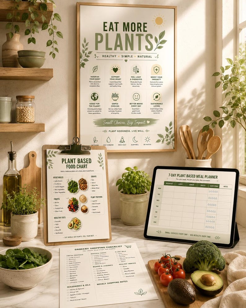Plant Based Diet Bundle | Vegan Meal Planner, Grocery Checklist (PDF) — original Etsy mockup 3