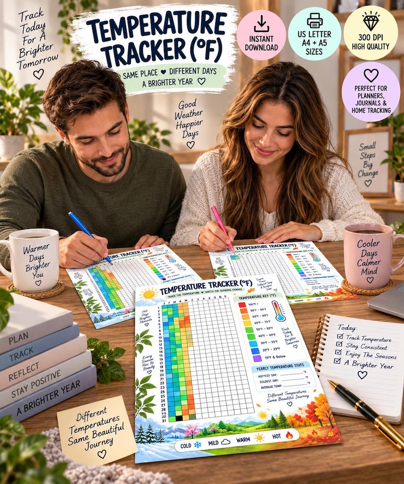 Temperature Tracker Printable, Yearly Weather Log, Daily Temperature Chart, Weather Tracker, Seasonal Tracker, Planner Insert PDF — original Etsy mockup 3