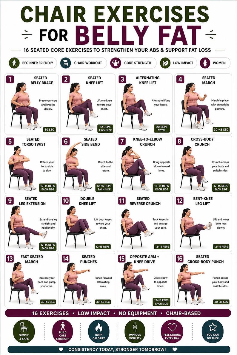 15 min Chair Core Workout Printable, 16 Low Impact Exercises (PDF Download) — original Etsy mockup 4