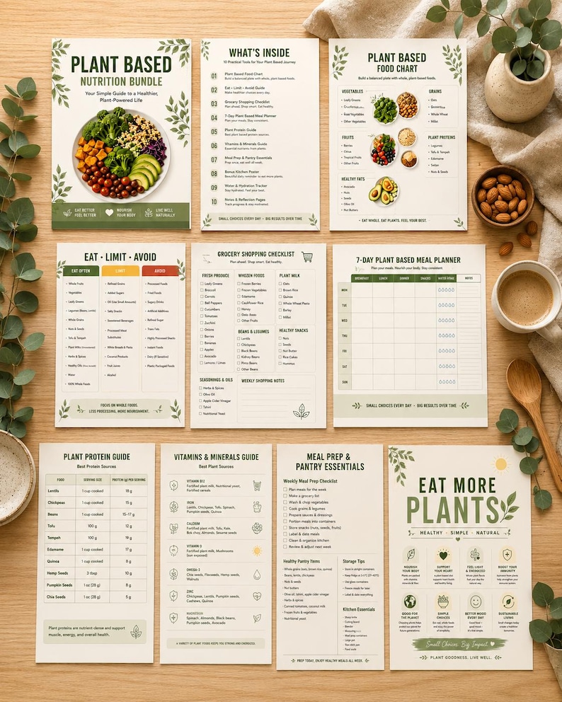 Plant Based Diet Bundle | Vegan Meal Planner, Grocery Checklist (PDF) — original Etsy mockup 2