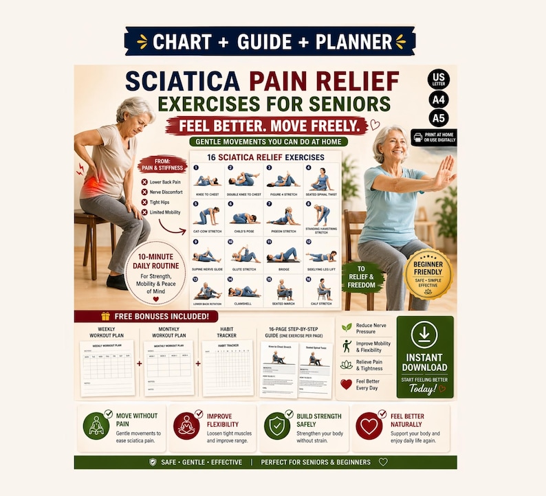 Sciatica Pain Relief Exercises – 16-step Stretching Guide (PDF Download ...
