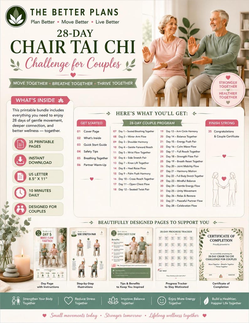 28-Day Chair Tai Chi Challenge for Couples, Balance & Flexibility Program (Digital Download) — original Etsy mockup 2
