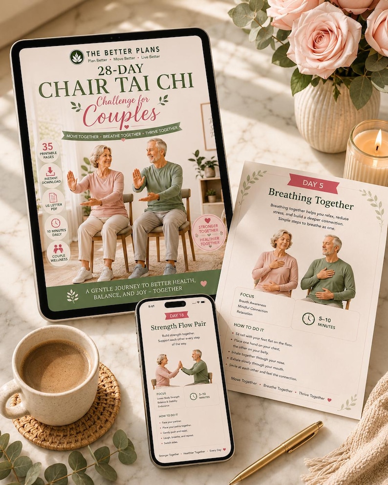 28-Day Chair Tai Chi Challenge for Couples, Balance & Flexibility Program (Digital Download) — original Etsy mockup 12