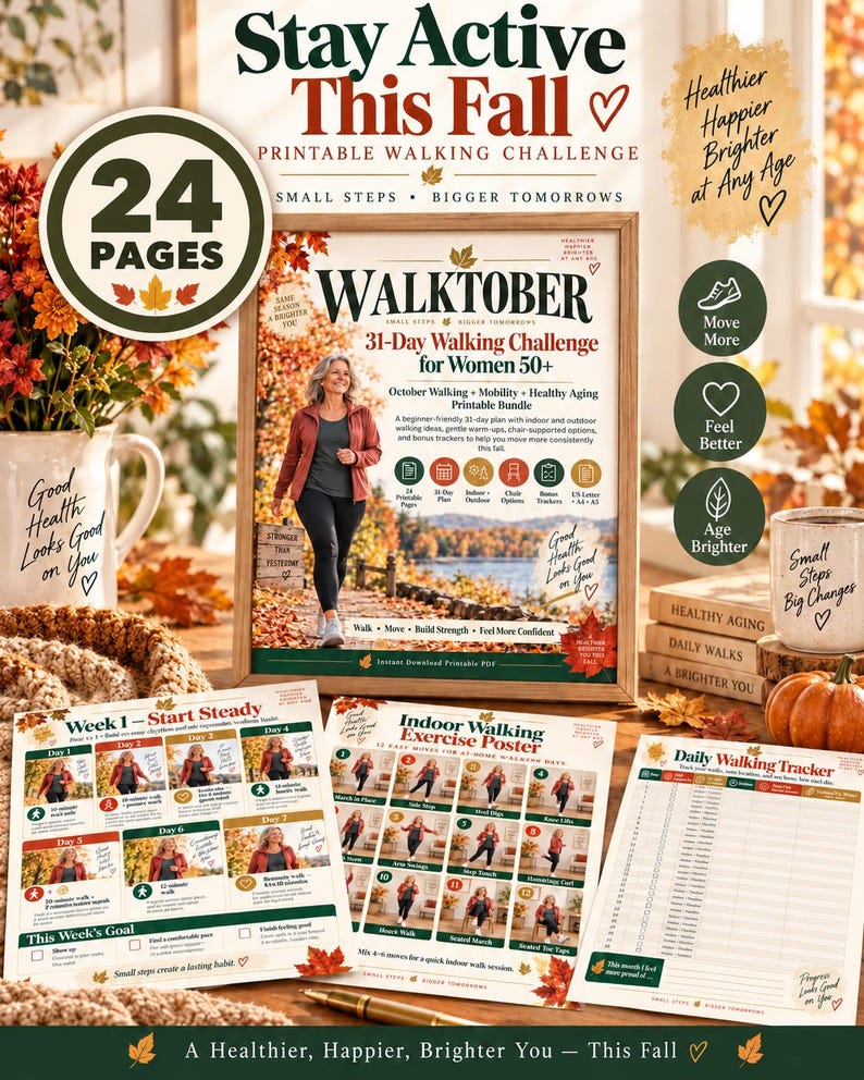 WALKTOBER 31-Day Walking Challenge for Women 50+, October Fitness & Walking Tracker Printable — original Etsy mockup 4