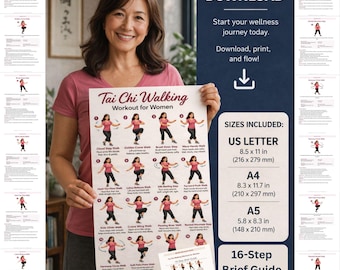 Tai Chi Walking Workout Chart for Women, Seniors Balance Exercise (PDF Download)