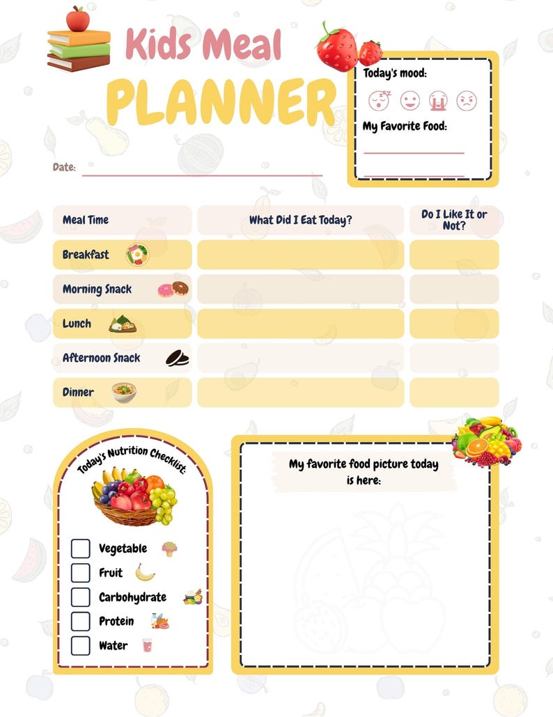 Kids Meal Planner Printable • Daily Kids Food Log • Child Nutrition Tracker • Instant Download — original Etsy mockup 2