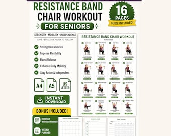 Seated Resistance Band Workout Chart for Seniors | Guide, Planner (Digital Download)