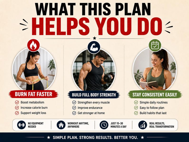 4-Week Full-Body Workout Plan Printable | Beginner Home Fitness Program — original Etsy mockup 6