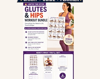 Glutes Hips Workout Bundle | Printable Exercise Chart, Guide, Planner (Digital Download)