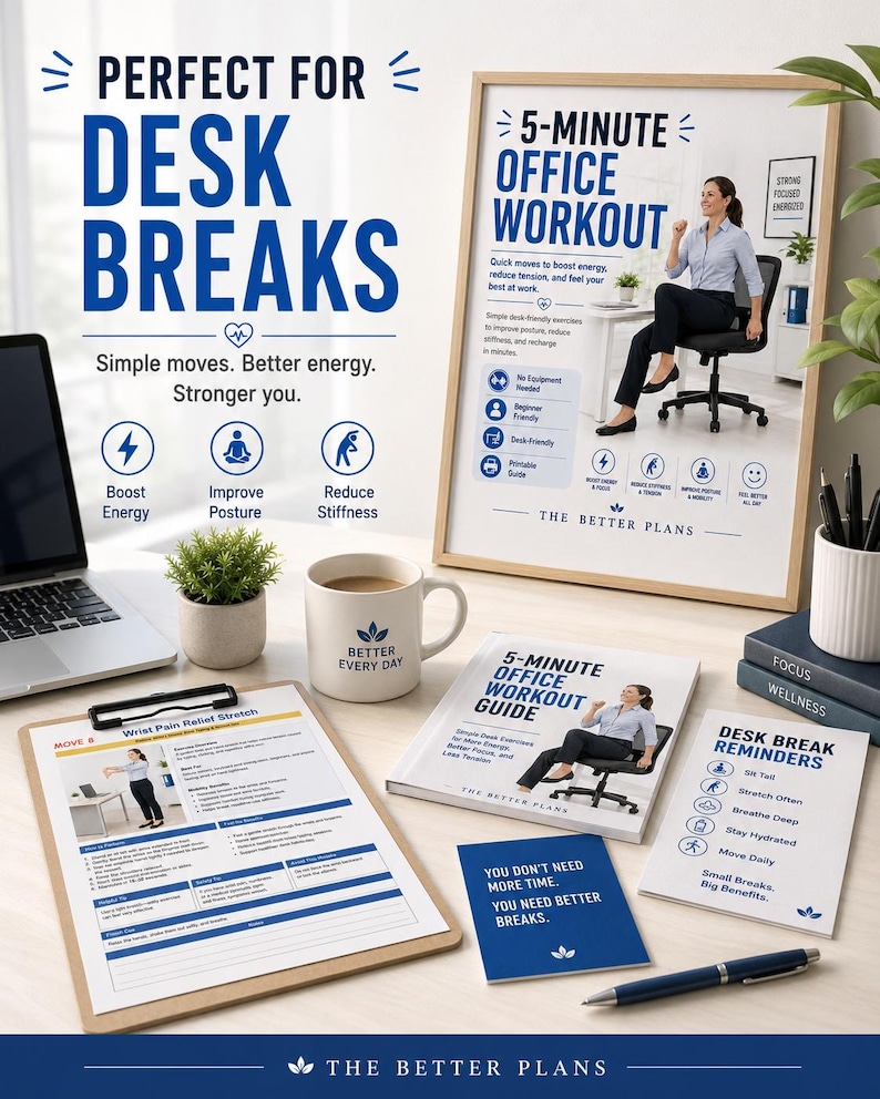 5-Minute Office Workout Printable PDF, Desk Exercise Guide, Tracker & 30-Day Challenge — original Etsy mockup 2