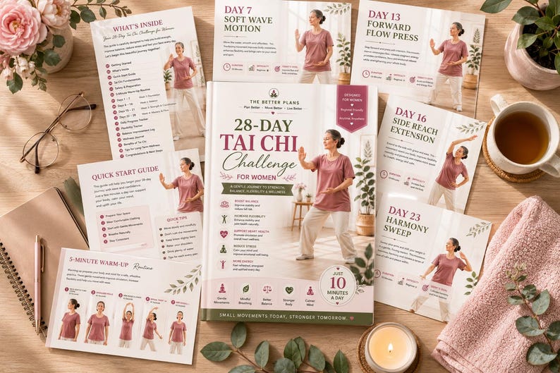 28 Day Tai Chi Challenge for Women ,Exercise Workbook for Seniors, Printable PDF, Gentle Movement and Progress Tracker — original Etsy mockup 11