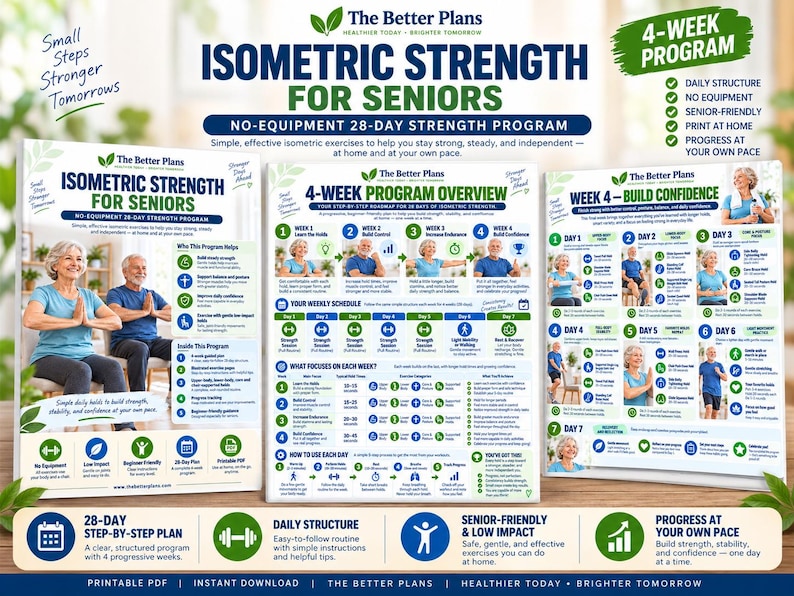 Senior Strength Workout Printable PDF, Isometric Exercises for Seniors, 4 Week Low Impact Home Program with Tracker — original Etsy mockup 7