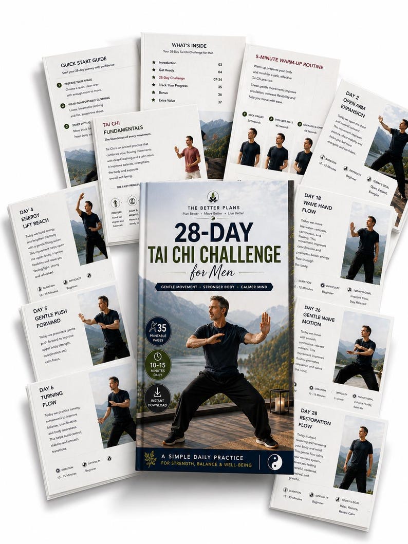 28-Day Chair Tai Chi Challenge for Men, Printable Workout Program (Digital Download) — original Etsy mockup 6