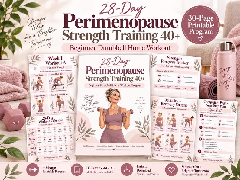 28-Day Perimenopause Workout Program | Women Over 40 Strength Training, Beginner Dumbbell Home Fitness PDF — original Etsy mockup 2