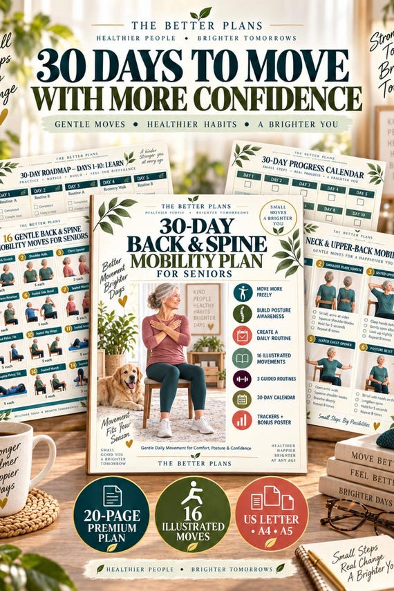 Senior Mobility Exercise Printable, 30-Day Back and Posture Plan, Chair-Friendly Wellness Gift for Older Adults