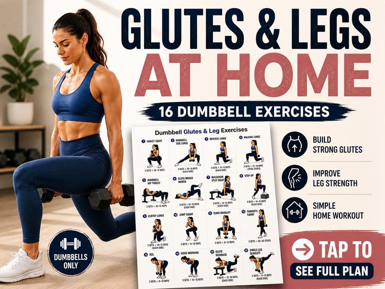 Dumbbell Glutes & Legs Workout Printable | Lower-Body Strength Exercise Chart — original Etsy mockup 7