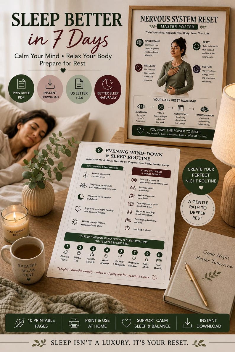 Nervous System Reset Printable Toolkit, Somatic Exercises, Stress Relief Guide (10 Page PDF) — original Etsy mockup 6