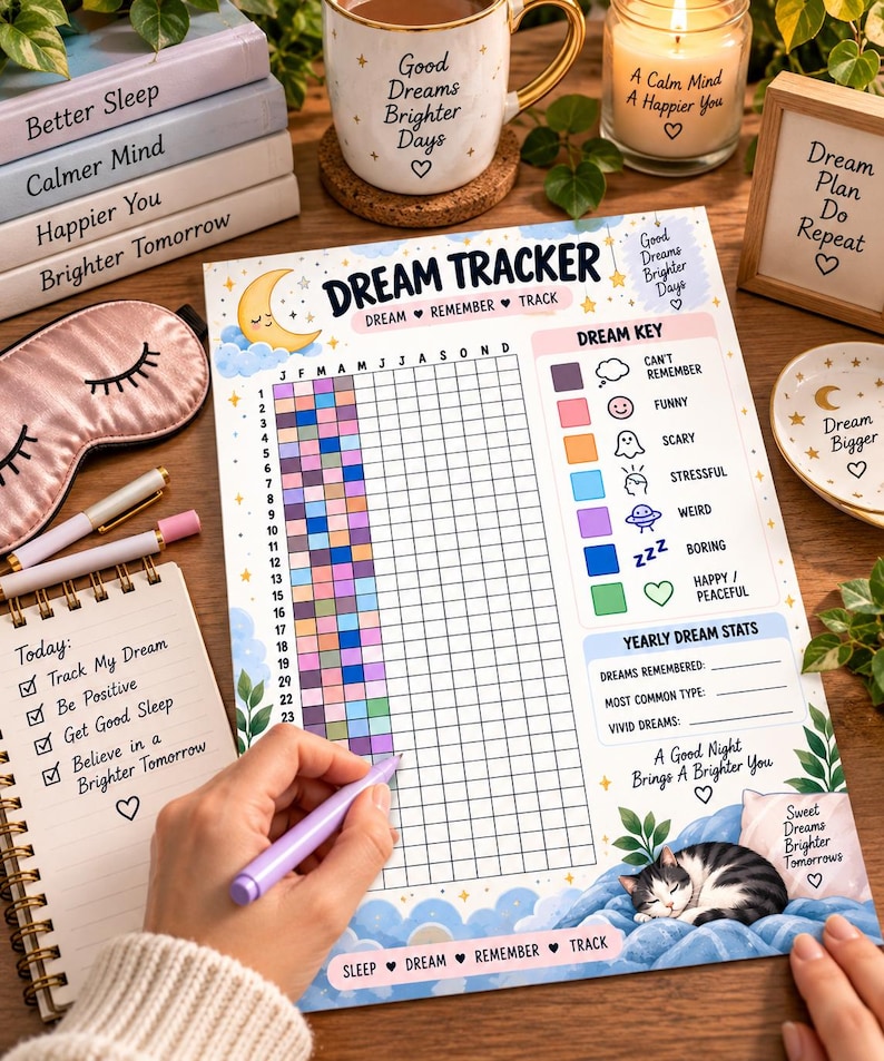 Yearly Dream Tracker, Dream Journal Printable, Daily Dream Log, Dream Recall Journal, Sleep Diary, Dream Mood Tracker, Planner Insert PDF — original Etsy mockup 4