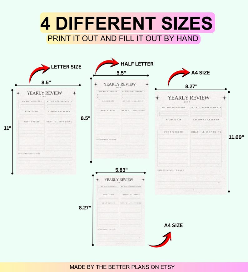 Yearly Review Printable Planner – Goal Setting, Reflection (A4/A5/Letter PDF) — original Etsy mockup 3