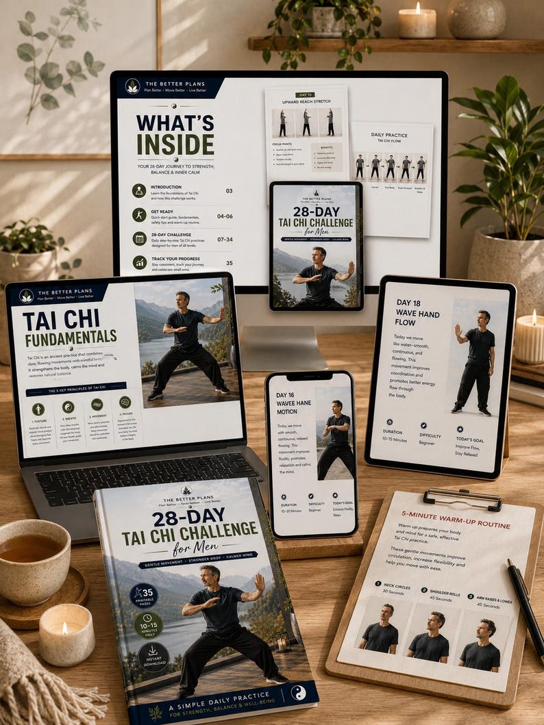 28-Day Chair Tai Chi Challenge for Men, Printable Workout Program (Digital Download) — original Etsy mockup 7