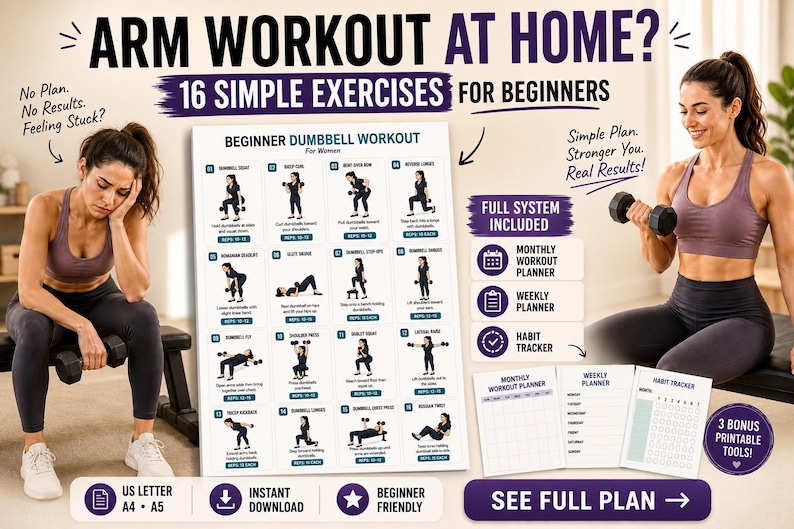 Beginner Dumbbell Workout for Women Printable | Full-Body Strength Chart — original Etsy mockup 4