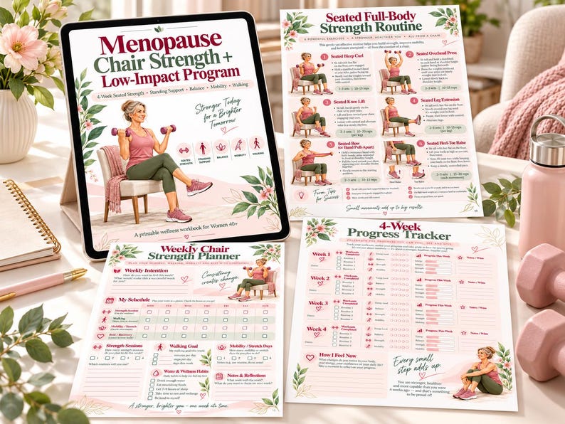Menopause Chair Strength Program, 16-Page Low-Impact Workout for Women 40+ — original Etsy mockup 2