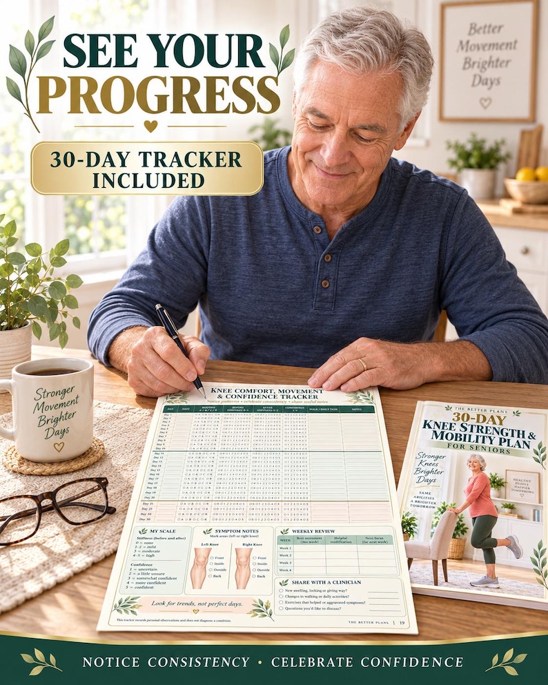 Knee Exercises for Seniors Printable 30 Day Strength and Mobility Plan with Illustrated Guide Tracker and Poster — original Etsy mockup 7