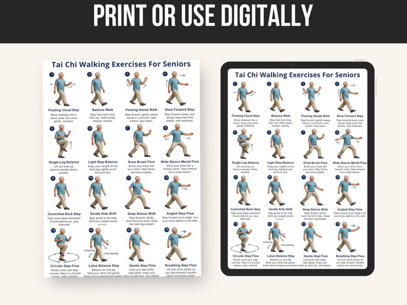 Printable Tai Chi Walking Exercises for Seniors, Balance Stability Routine (PDF) — original Etsy mockup 4