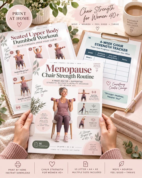 Seated Dumbbell Workout for Women 40+, Menopause Chair Exercise Plan, Strength & Balance PDF