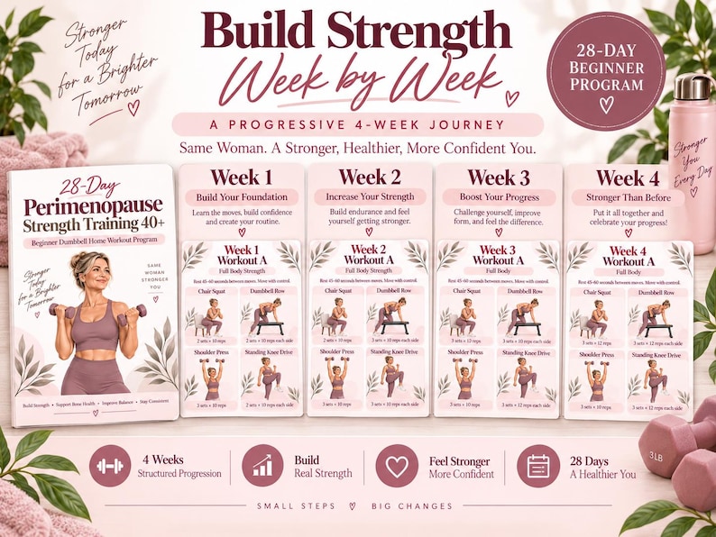 28-Day Perimenopause Workout Program | Women Over 40 Strength Training, Beginner Dumbbell Home Fitness PDF — original Etsy mockup 6