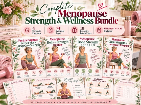 Menopause Strength & Wellness Bundle for Women 40+, 74-Page Printable Workout Planner