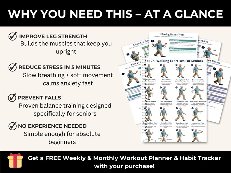 Printable Tai Chi Walking Exercises for Seniors, Balance Stability Routine (PDF) — original Etsy mockup 6