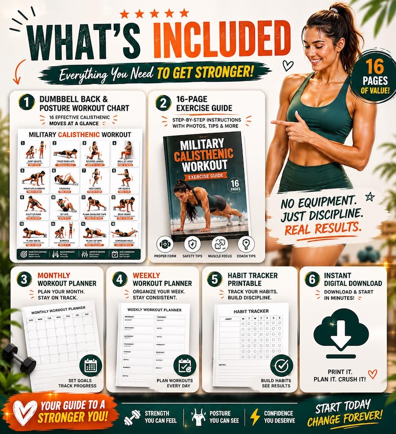Military Calisthenics Workout Chart | Military Bodyweight Workout Plan | No Equipment Home Fitness Printable — original Etsy mockup 4