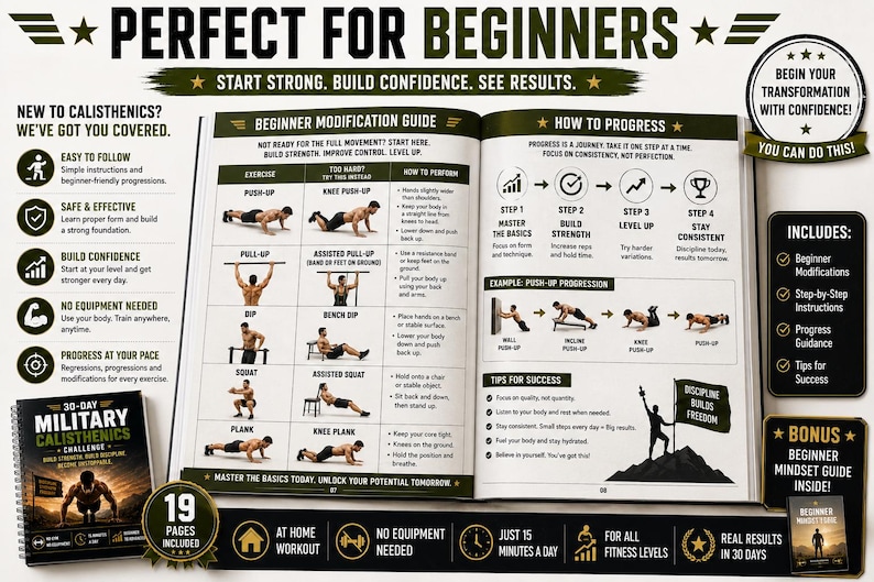 30-Day Military Calisthenics Challenge Printable | No-Equipment Bodyweight Plan — original Etsy mockup 5