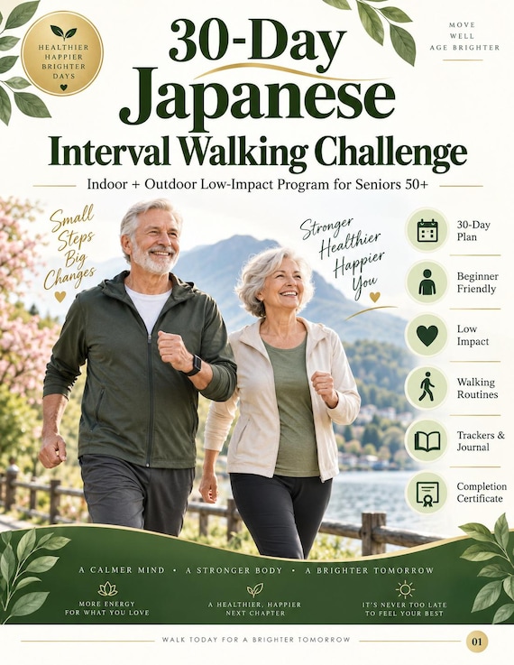 Senior Walking Challenge Printable, 30-Day Interval Walking Plan and Trackers