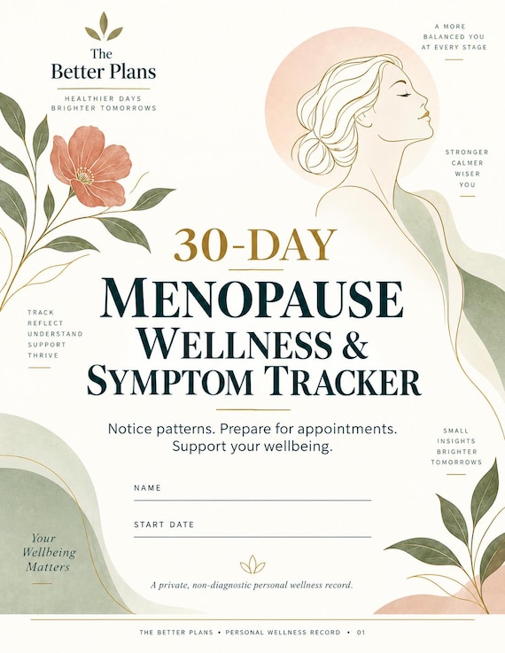 Menopause Wellness Planner PDF, 30-Day Symptom & Self Care Journal for Women 40+, Sleep Mood Energy Tracker, Printable Bundle