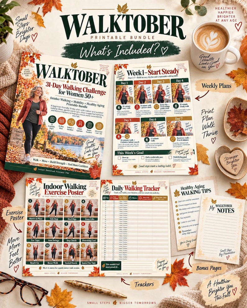WALKTOBER 31-Day Walking Challenge for Women 50+, October Fitness & Walking Tracker Printable — original Etsy mockup 10