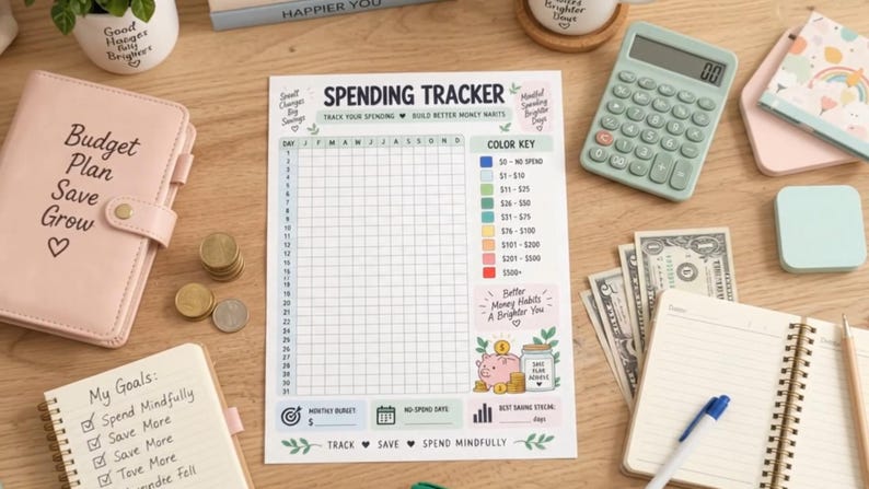 Spending Tracker Printable, Expense Tracker, No Spend Challenge, Budget Planner, Money Saving Habit Tracker, Financial Planner PDF — original Etsy mockup 9