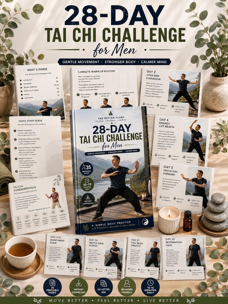 28-Day Chair Tai Chi Challenge for Men, Printable Workout Program (Digital Download) — original Etsy mockup 10