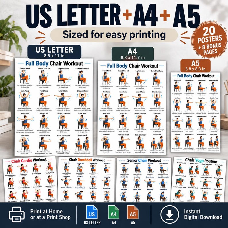 Seated Workout Poster Bundle, 20 Chair Exercises + 8 Fitness Planners for Seniors — original Etsy mockup 9