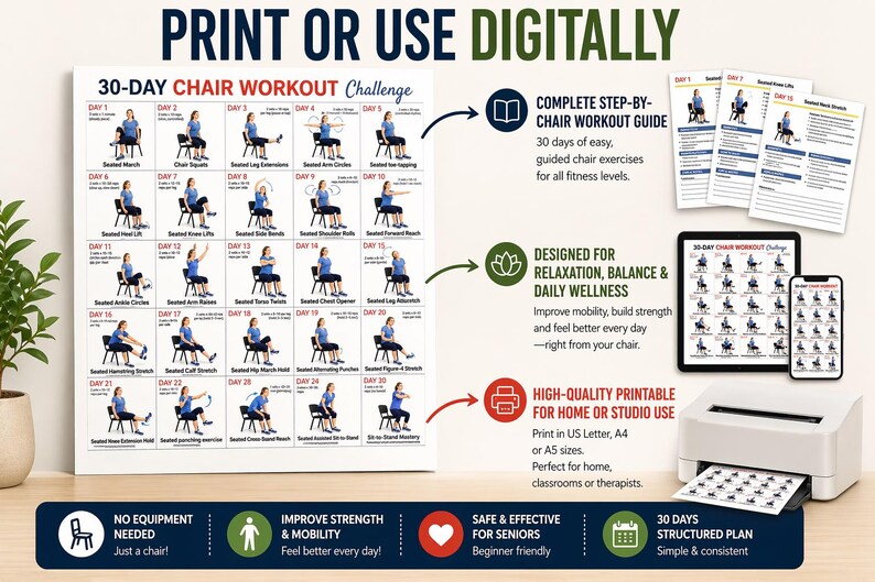 30-Day Chair Tai Chi for Women Printable, Gentle Seated Balance & Mobility Workout, Senior Exercise Plan PDF — original Etsy mockup 6